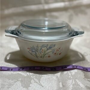 Vintage Pyrex White and Blue Floral Casserole Dish